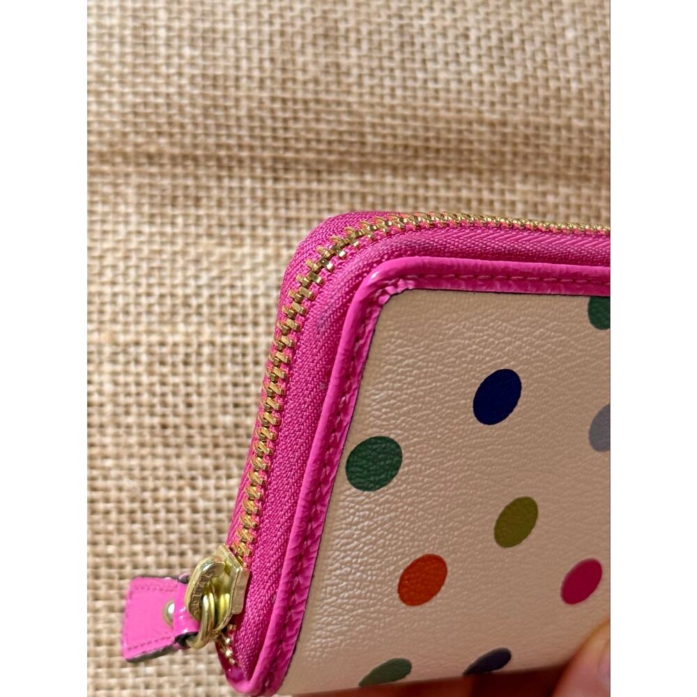 Coach Polka Dot Zip Around Accordion Wallet ID Card Case White Pink Patent Small - Picture 11 of 11